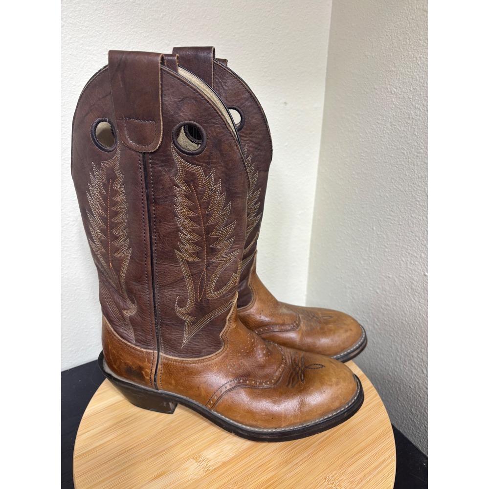 Durango Western Boots 9.5 D Brown Two-Tone Leather Stitched Cowboy Round Toe